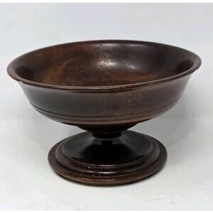 Vintage Wood Pedestal Fruit Bowl Granny Cottage Farm Rustic MCM Centerpiece Deco
